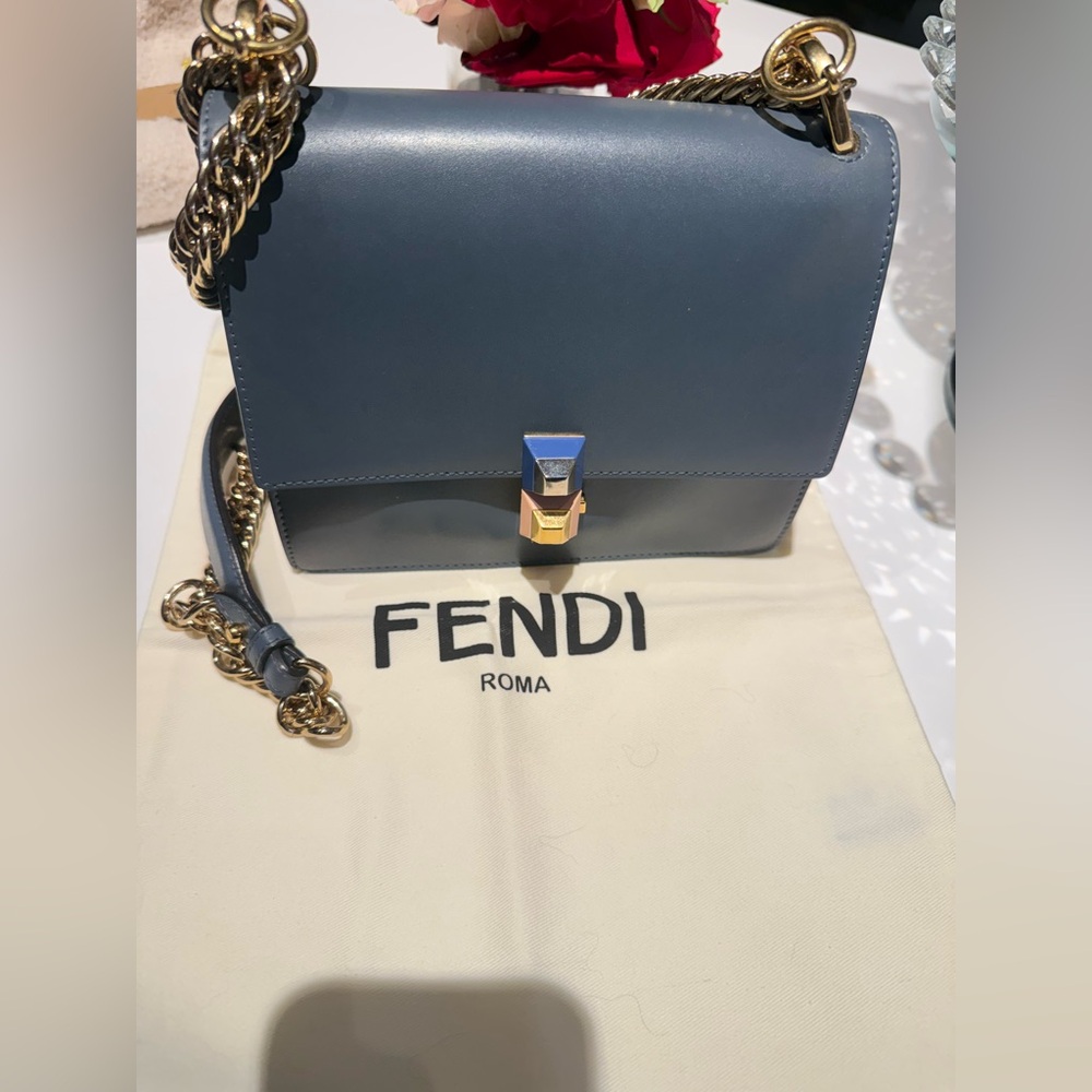Fendi Blue and Gold Chain Shoulder Bag